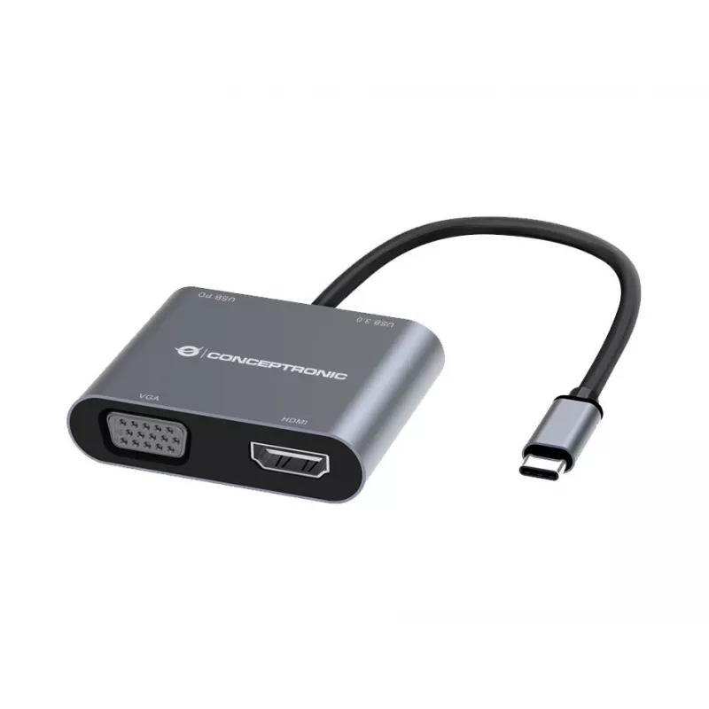 Conceptronic DONN16G Przewodowa stacja dokująca USB 3.2 Gen 1 Type-C Szary 100W 4K Ultra HD