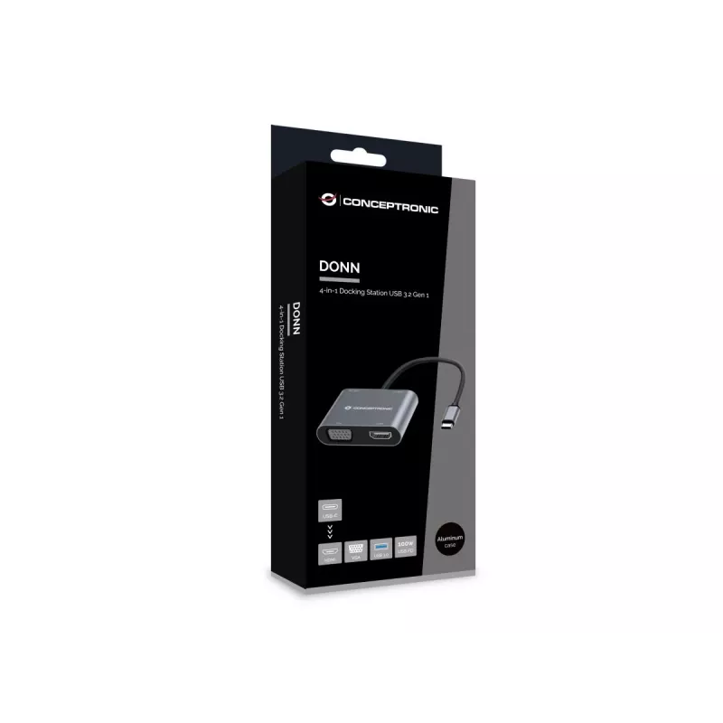 Conceptronic DONN16G Przewodowa stacja dokująca USB 3.2 Gen 1 Type-C Szary 100W 4K Ultra HD