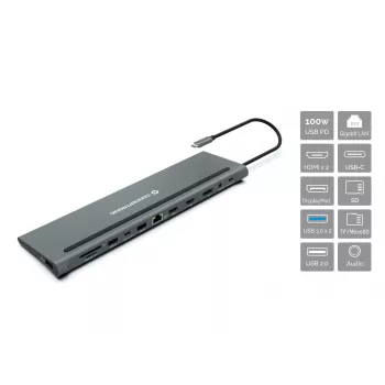 Conceptronic DONN17G stacja dokująca/replikator portów do laptopa Przewodowa USB 3.2 Gen 1 (3.1 Gen 1) Type-C Szary