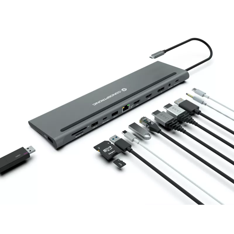 Conceptronic DONN17G stacja dokująca/replikator portów do laptopa Przewodowa USB 3.2 Gen 1 (3.1 Gen 1) Type-C Szary