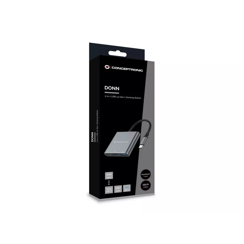 Conceptronic DONN18G 3-w-1 stacja dokująca USB 3.2 Gen 1, HDMI, USB 3.0, 100W USB PD