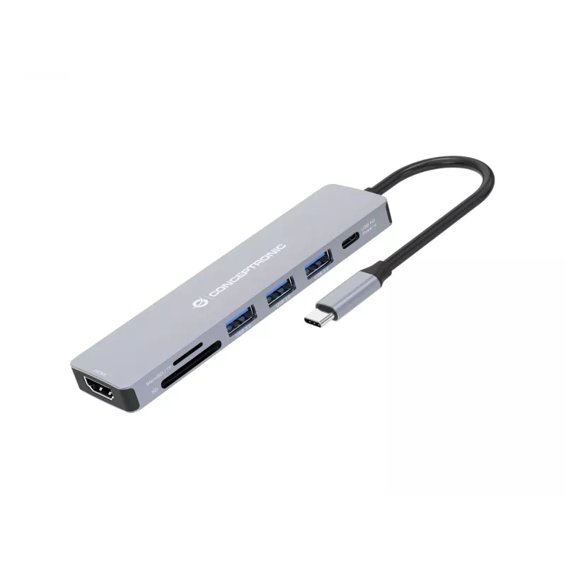 Conceptronic DONN19G 7-w-1 stacja dokująca USB 3.2 Gen 1, HDMI, 3x USB-A 3.0, SD, TF/MicroSD, USB PD 100 W