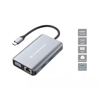 Conceptronic DONN21G stacja dokująca/replikator portów do laptopa Przewodowa USB 3.2 Gen 1 (3.1 Gen 1) Type-C Szary