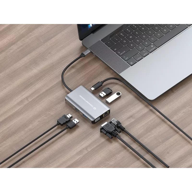 Conceptronic DONN21G stacja dokująca/replikator portów do laptopa Przewodowa USB 3.2 Gen 1 (3.1 Gen 1) Type-C Szary