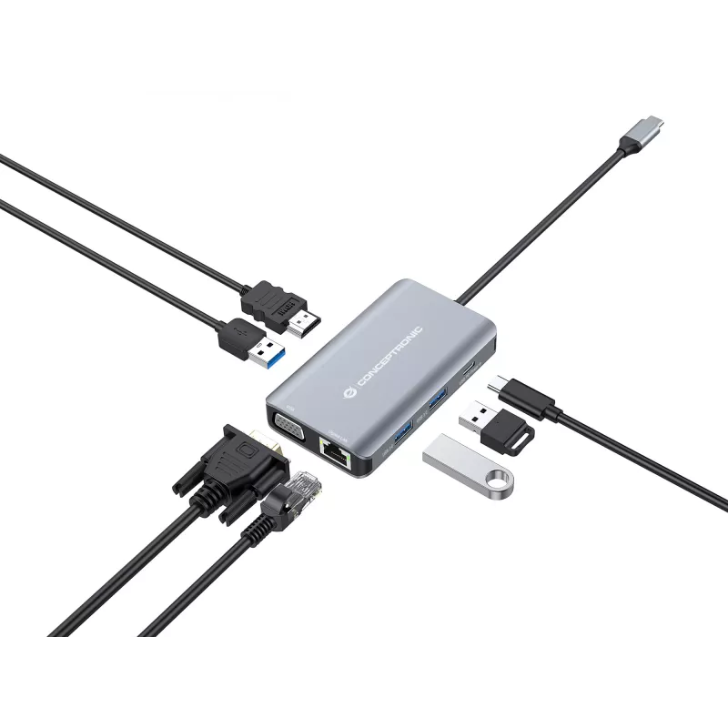 Conceptronic DONN21G stacja dokująca/replikator portów do laptopa Przewodowa USB 3.2 Gen 1 (3.1 Gen 1) Type-C Szary