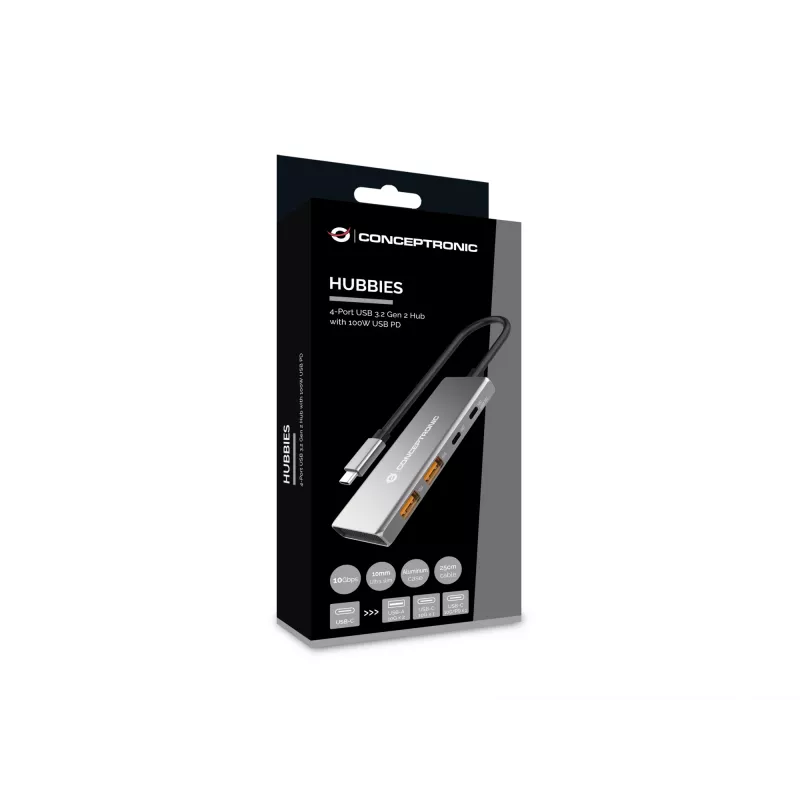 Conceptronic HUBBIES15G hub interfejsowy USB 3.2 Gen 2 (3.1 Gen 2) Type-C 10000 Mbit/s Szary