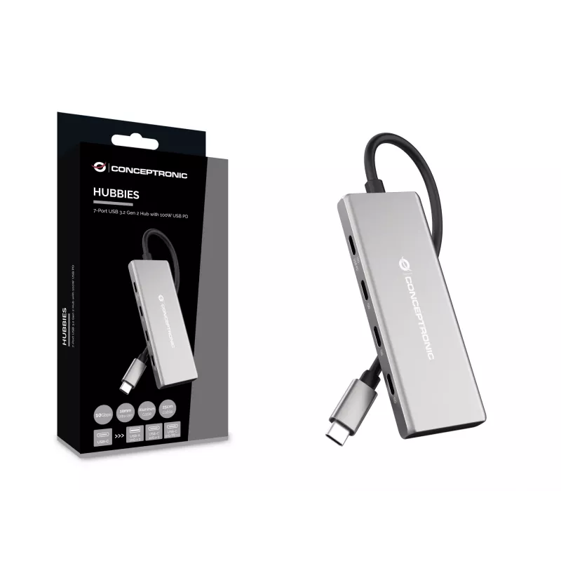 Koncentrator interfejsu Conceptronic HUBBIES17G USB 3.2 Gen 2 (3.1 Gen 2) Type-C 10000 Mbit/s Szary