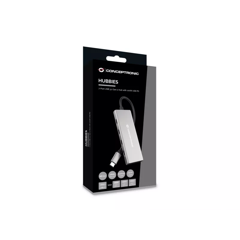 Koncentrator interfejsu Conceptronic HUBBIES17G USB 3.2 Gen 2 (3.1 Gen 2) Type-C 10000 Mbit/s Szary