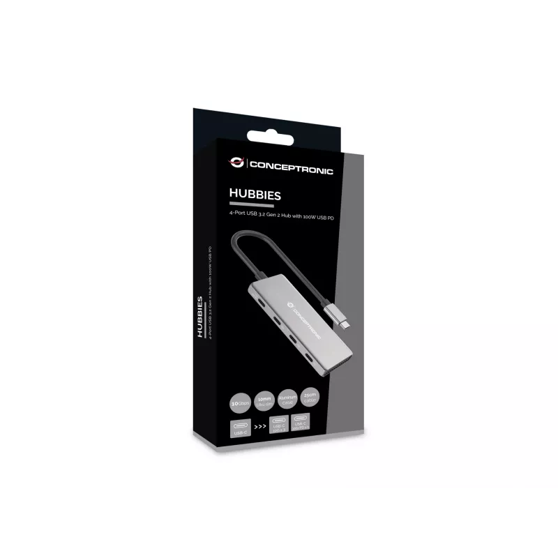 Conceptronic HUBBIES16G hub interfejsowy USB 3.2 Gen 2 (3.1 Gen 2) Type-C 10000 Mbit/s Szary