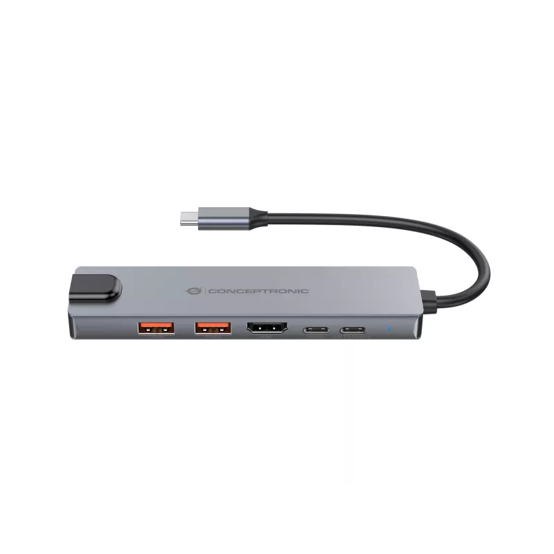 Conceptronic DONN29G 6-w-1 stacja dokująca USB 3.2 Gen 2, HDMI 4K60Hz, 2x USB-A 10 Gb/s, USB-C 10 Gb/s, LAN GbE, USB PD 3.1 140 W