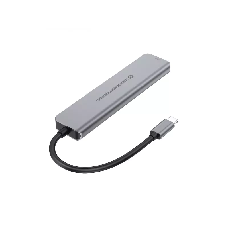 Stacja dokująca 6-w-1 USB 3.2 Gen 1 CONCEPTRONIC DONN33G HDMI, 2×USB-A 5Gbps, 2×USB-C 5Gbps, 100W USB PD, srebrna