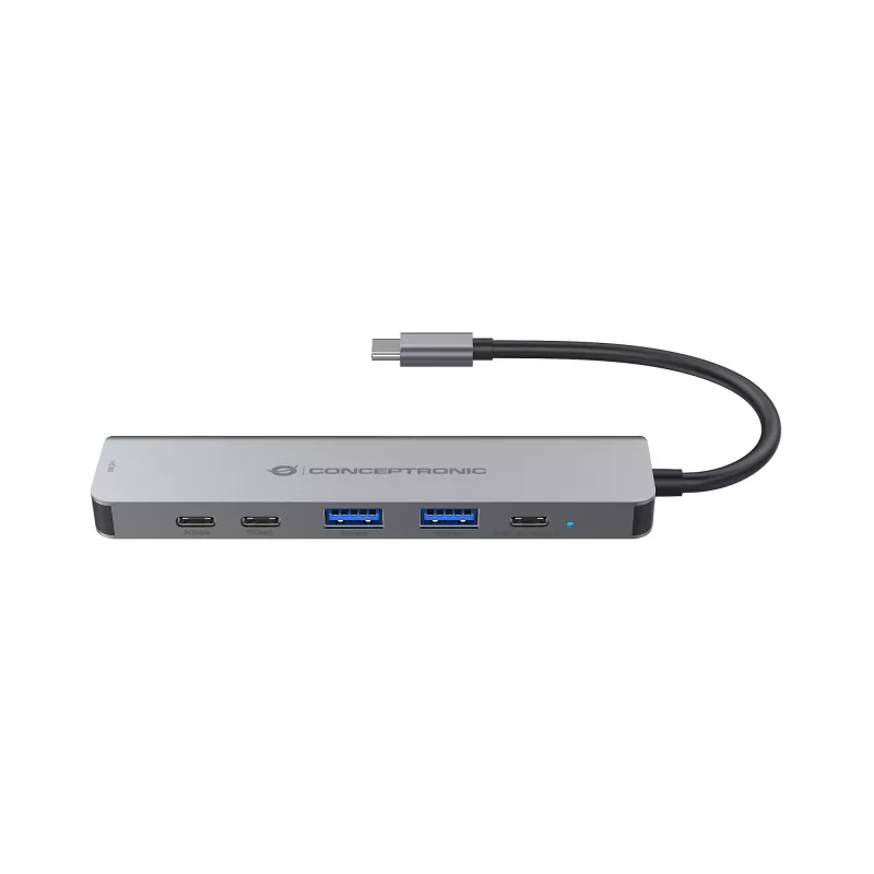 Stacja dokująca 6-w-1 USB 3.2 Gen 1 CONCEPTRONIC DONN33G HDMI, 2×USB-A 5Gbps, 2×USB-C 5Gbps, 100W USB PD, srebrna