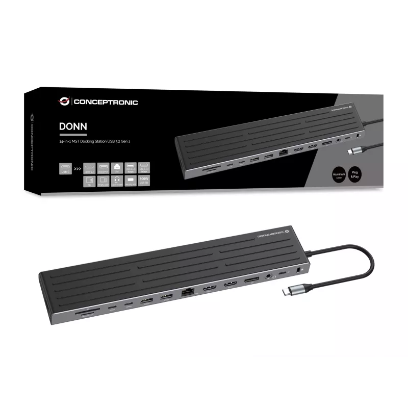 Stacja dokująca Conceptronic DONN32B 14-w-1 USB 3.2 Gen 1 HDMI DP