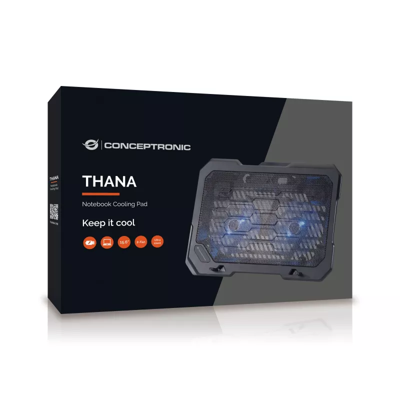 Conceptronic THANA Podkładka chłodząca do notebooka, pasuje do 15,6 cala, 2 wentylatory