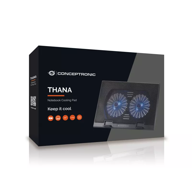 Conceptronic THANA Podkładka chłodząca do notebooka, pasuje do 17 cali, 2 wentylatory
