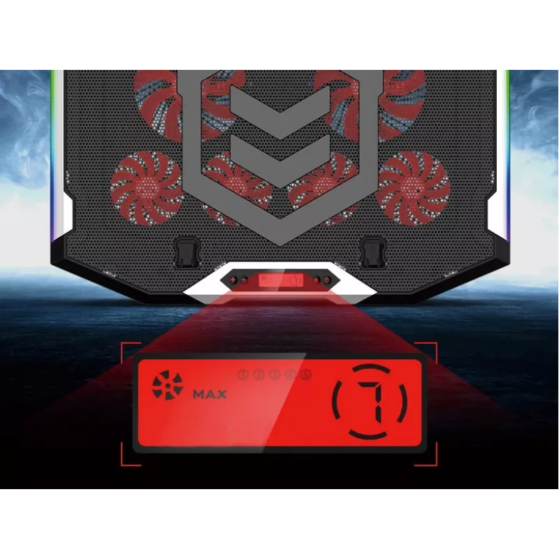 Podstawka chłodząca do laptopa gamingowego Conceptronic THYIA ERGO z 6 wentylatorami, 43,2 cm (17 cali), 6 szt., przyciski, szary, niebieski, zielony, czerwony, Chiny