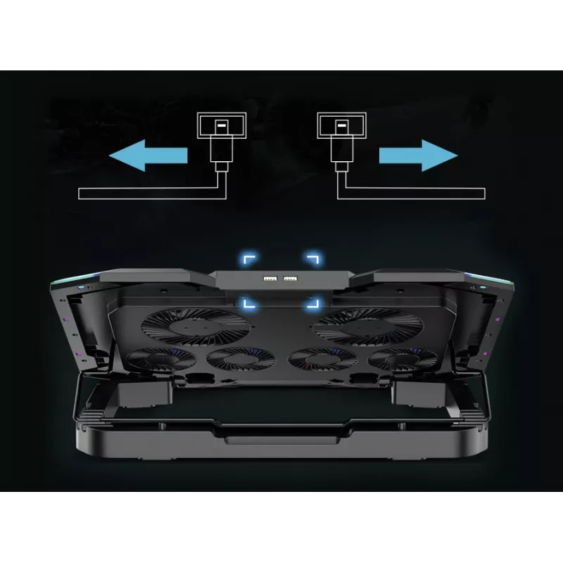 Podstawka chłodząca do laptopa gamingowego Conceptronic THYIA ERGO z 6 wentylatorami, 43,2 cm (17 cali), 6 szt., przyciski, szary, niebieski, zielony, czerwony, Chiny