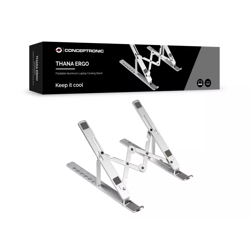 Conceptronic THANA04S ERGO Składana aluminiowa podstawka chłodząca do laptopa