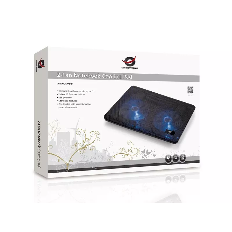 Podkładka chłodząca Conceptronic THANA do laptopów, pasuje do 15,6 cala, 2 wentylatory