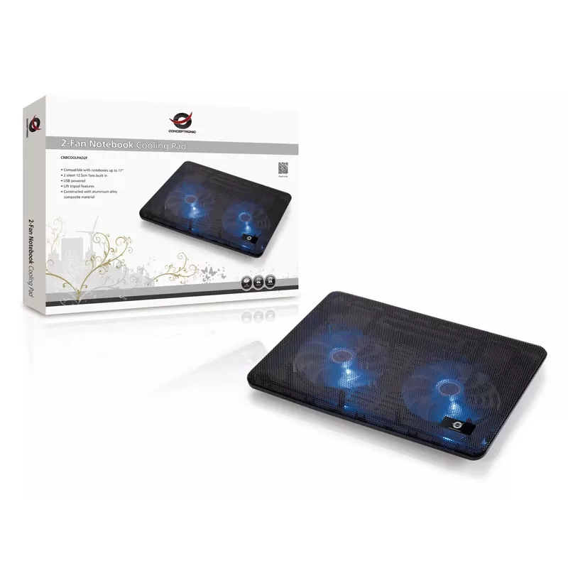 Podkładka chłodząca Conceptronic THANA do laptopów, pasuje do 15,6 cala, 2 wentylatory