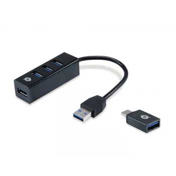 Hub USB Conceptronic HUBBIES 4-portowy hub USB 3.0 z adapterem USB-C OTG
