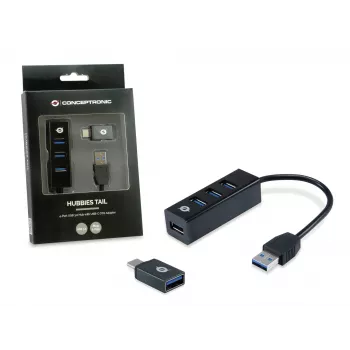 Hub USB Conceptronic HUBBIES 4-portowy hub USB 3.0 z adapterem USB-C OTG