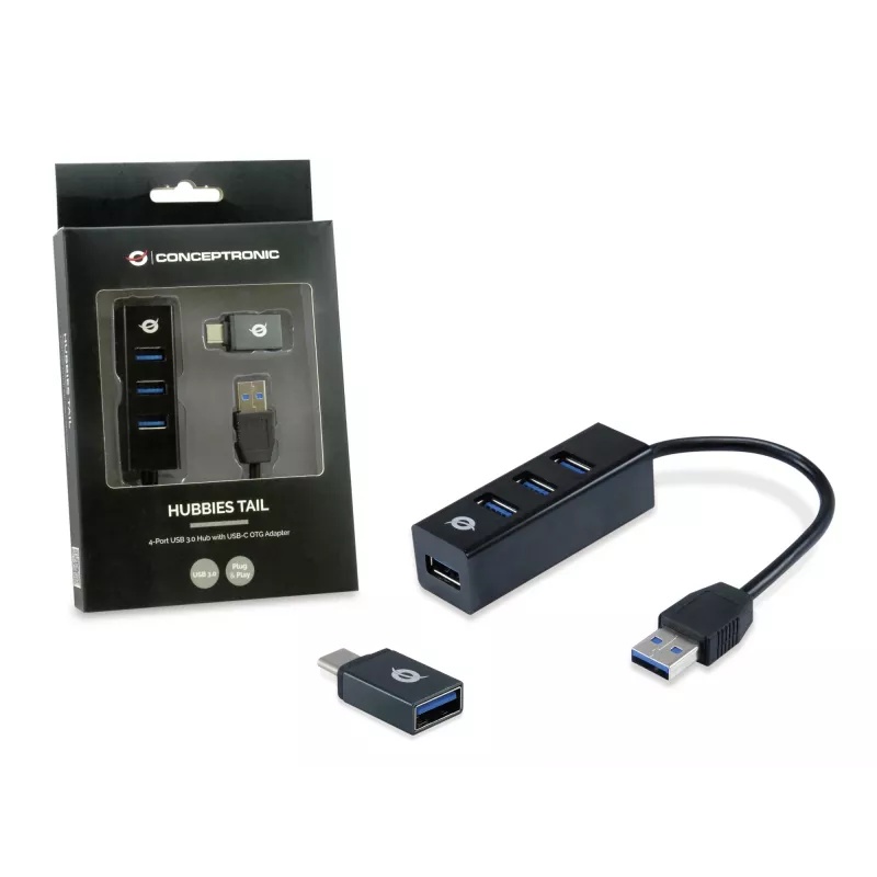 Hub USB Conceptronic HUBBIES 4-portowy hub USB 3.0 z adapterem USB-C OTG