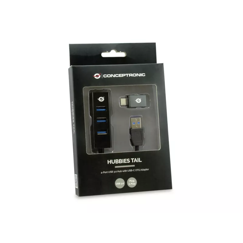 Hub USB Conceptronic HUBBIES 4-portowy hub USB 3.0 z adapterem USB-C OTG