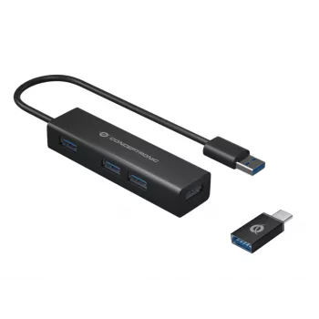 Koncentrator Conceptronic USB 3.0 4-portowy aluminiowy z adapterem USB-C na USB-A