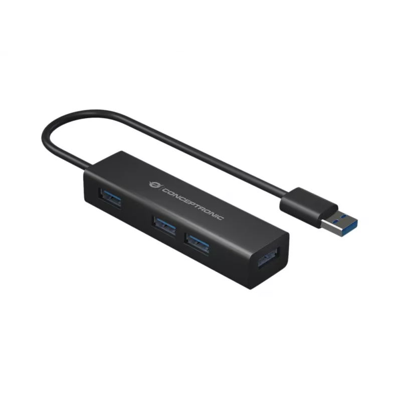 Koncentrator Conceptronic USB 3.0 4-portowy aluminiowy z adapterem USB-C na USB-A