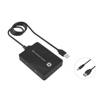 Conceptronic HUBBIES 4-portowy hub USB 3.0/2.0, kabel 90 cm, USB 3.2 Gen 1 (3.1 Gen 1) Type-A, Czarny, USB 2.0, USB 3.2 Gen 1 (3.1 Gen 1) Type-A, Chiny, 87 mm, 55 mm