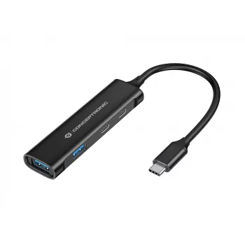 Conceptronic HUBBIES 4-portowy koncentrator USB 3.0, 2 porty USB-C i 2 porty USB-A, obudowa aluminiowa, złącze USB-C