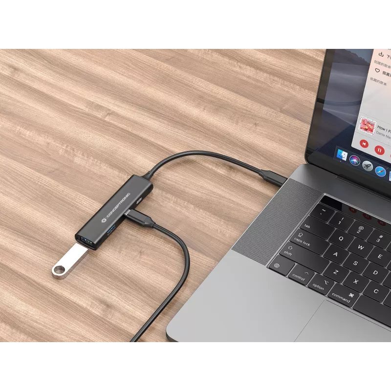 Conceptronic HUBBIES 4-portowy koncentrator USB 3.0, 2 porty USB-C i 2 porty USB-A, obudowa aluminiowa, złącze USB-C