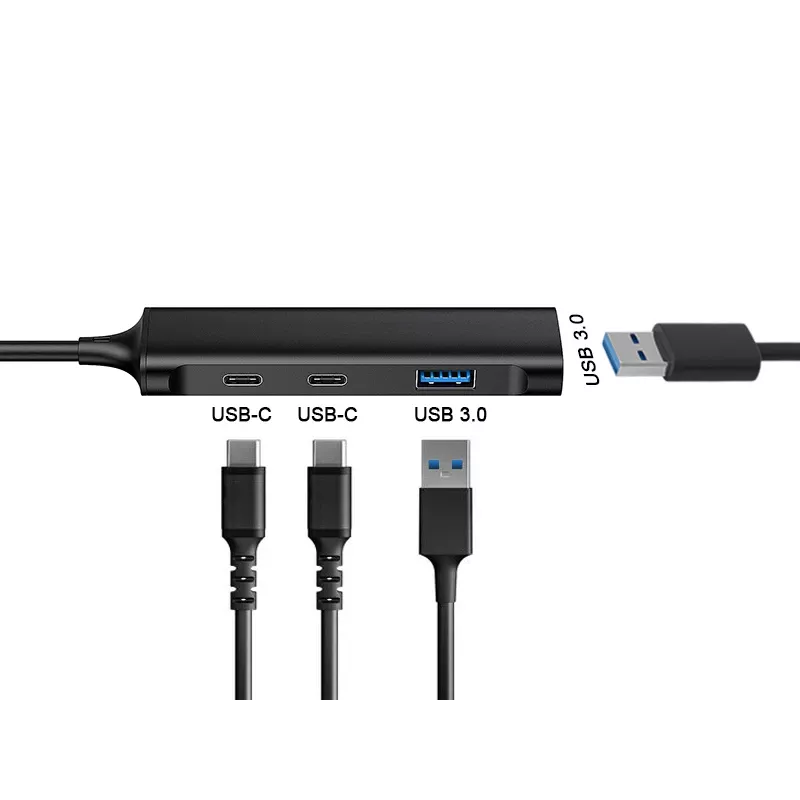 Conceptronic HUBBIES 4-portowy koncentrator USB 3.0, 2 porty USB-C i 2 porty USB-A, obudowa aluminiowa, złącze USB-C