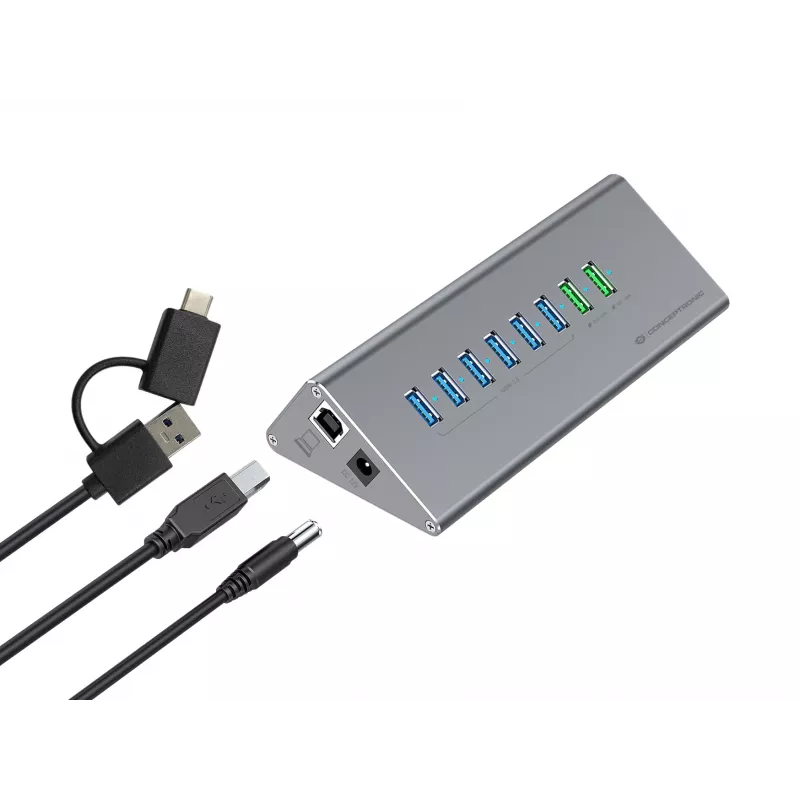 Conceptronic HUBBIES18G 10-w-1 60W USB 3.0 Hub Charger Combo, kabel 2-w-1 USB-C USB-A, USB 3.2 Gen 1