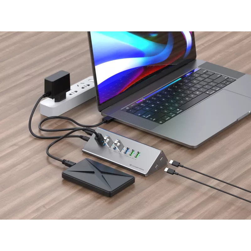 Conceptronic HUBBIES18G 10-w-1 60W USB 3.0 Hub Charger Combo, kabel 2-w-1 USB-C USB-A, USB 3.2 Gen 1