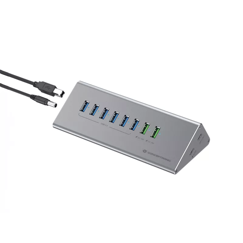 Conceptronic HUBBIES18G 10-w-1 60W USB 3.0 Hub Charger Combo, kabel 2-w-1 USB-C USB-A, USB 3.2 Gen 1