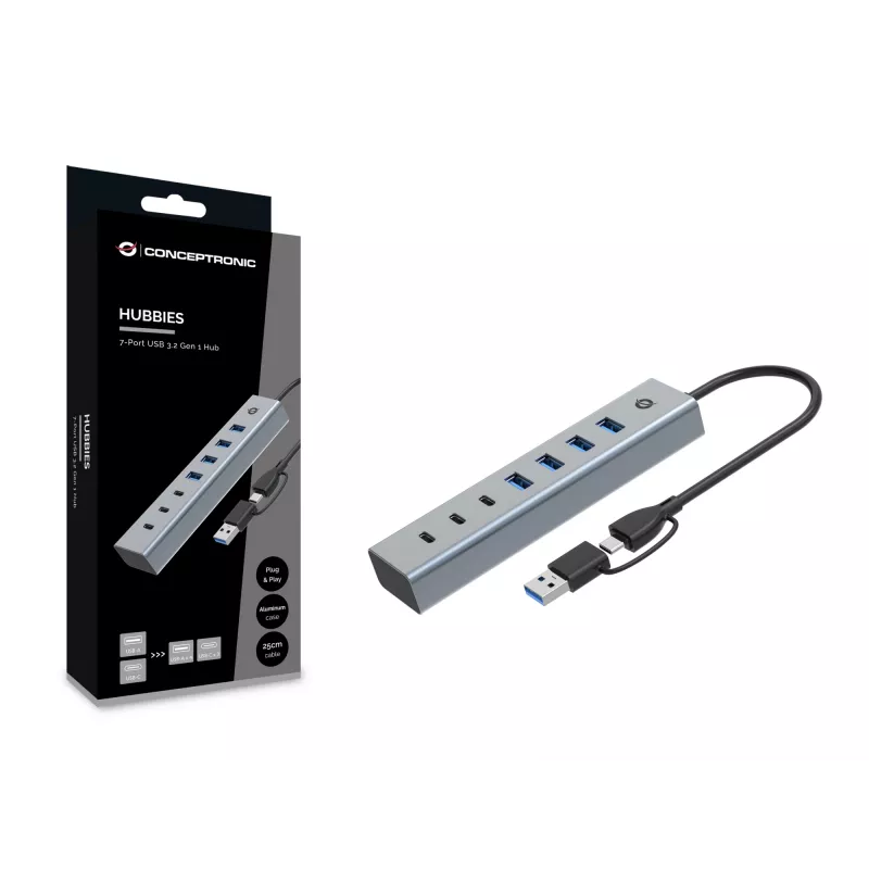 Conceptronic HUBBIES20G 7-portowy hub USB 3.0, 5 Gb/s, USB-C x 3, USB-A x 4