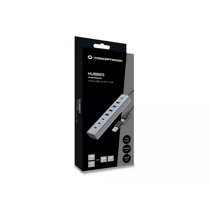 Conceptronic HUBBIES20G 7-portowy hub USB 3.0, 5 Gb/s, USB-C x 3, USB-A x 4