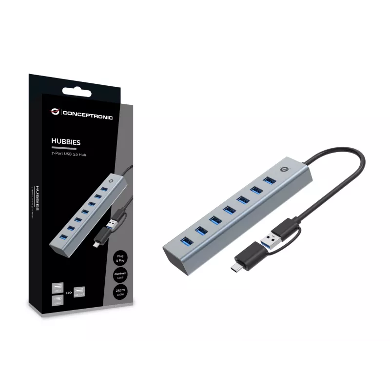 Conceptronic HUBBIES21G 7-Port USB 3.0 Hub, 5Gbps, USB-A x 7