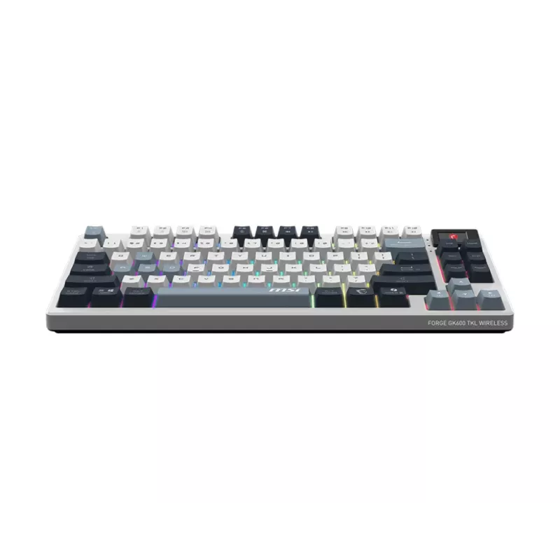 Klawiatura MSI FORGE GK600 TKL WIRELESS SKY — Bezprzewodowa, tenkeyless, mechaniczna, USB + Bluetooth, QWERTY UK English, RGB, niebiesko-biała