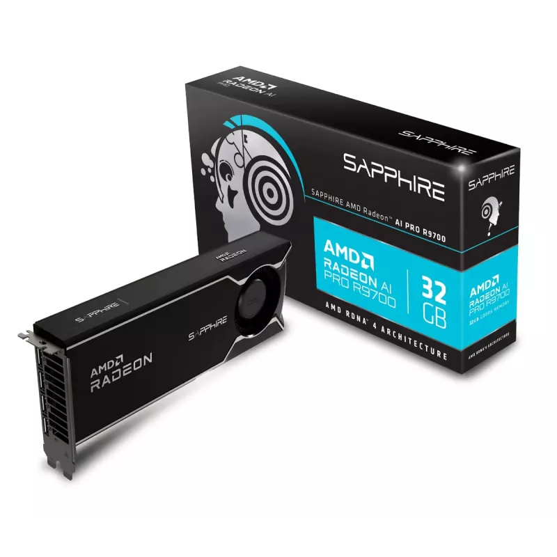 Karta graficzna Sapphire Radeon AI PRO R9700 — 32 GB GDDR6, 256-bit, PCIe 5.0, aktywne chłodzenie (1 wentylator)