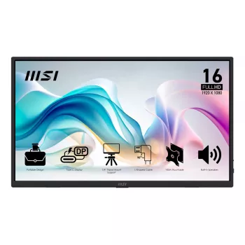 Monitor przenośny MSI PRO MP165DE E6 15.6 cala Full HD IPS 1920×1080 USB-C HDMI VESA Czarny