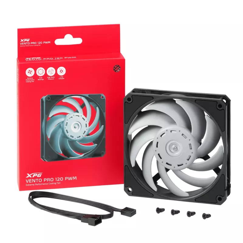XPG VENTO PRO 120 PWM Czarny, Wentylator, 12 cm, 450 obr./min, 2500 obr./min, Czarny, Biały