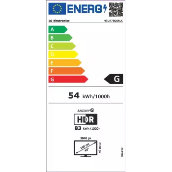 LG UHD 43UR78006LK 109.2 cm (43 cale) 4K Ultra HD Smart TV Wi-Fi Czarny