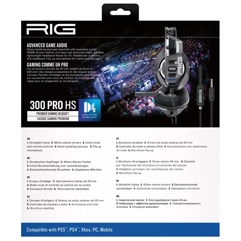 Zestaw słuchawkowy gamingowy Nacon RIG 300 PRO HS, czarny