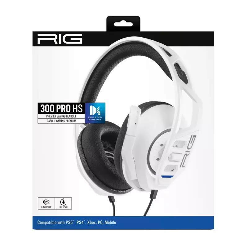 Headset nacon RIG 300 PRO HS — przewodowy gamingowy zestaw słuchawkowy nauszny, wokółuszny, 20–20000 Hz, kabel 1,2 m, biały