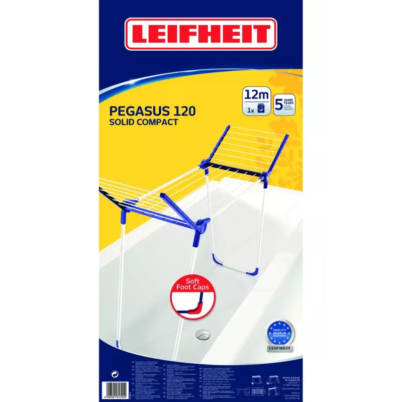 Stojąca suszarka na ubrania Leifheit Pegasus 120 Solid Compact, składana metalowa/plastikowa, 12 m powierzchni suszenia, 920×440×1490 mm