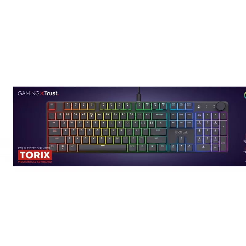 Klawiatura gamingowa mechaniczna TRUST GXT 866 TORIX USB pełnowymiarowa 104-klawisze QWERTY czarna RGB