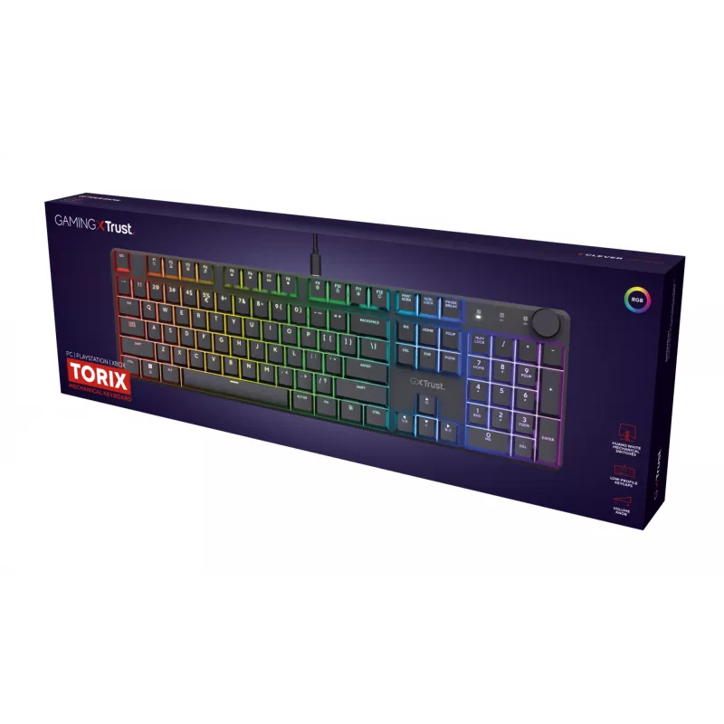 Klawiatura gamingowa mechaniczna TRUST GXT 866 TORIX USB pełnowymiarowa 104-klawisze QWERTY czarna RGB